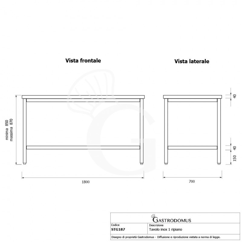 Edelstahltisch, 1 Grundboden, B 1800 mm X T 700 mm X H 865 mm