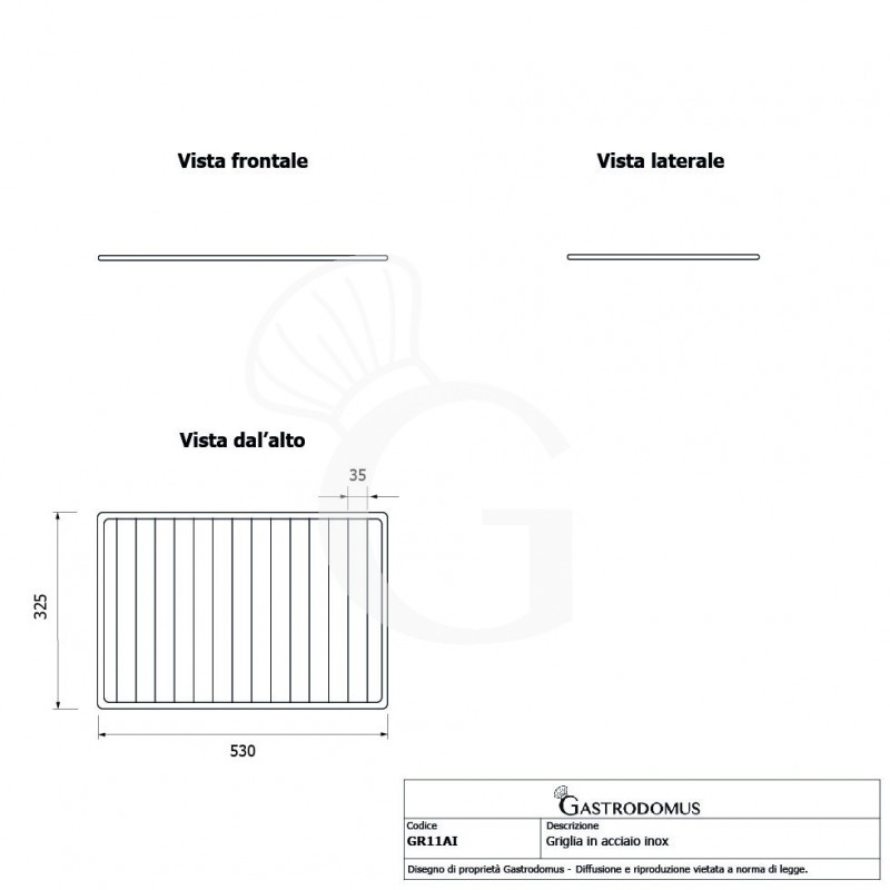 Gitter GN1/1 aus Edelstahl, 530 mm x 325 mm