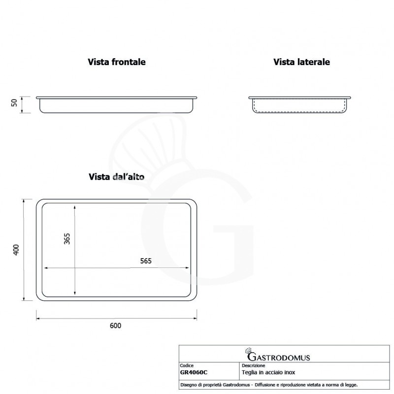 Backblech, Edelstahl, B 600 mm x T 400 mm x H 50 mm