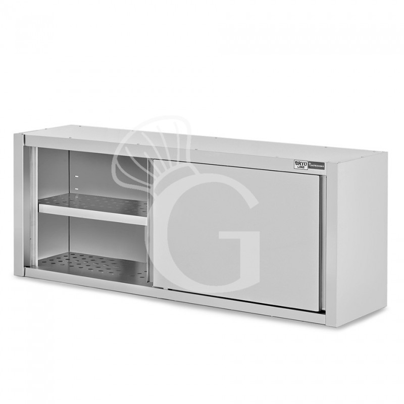 Wandhängeschrank, Edelstahl, mit Abtropffläche, Schiebetüren, 1 gelochter Zwischenboden, B 2000 mm x T 400 mm x H 650 mm