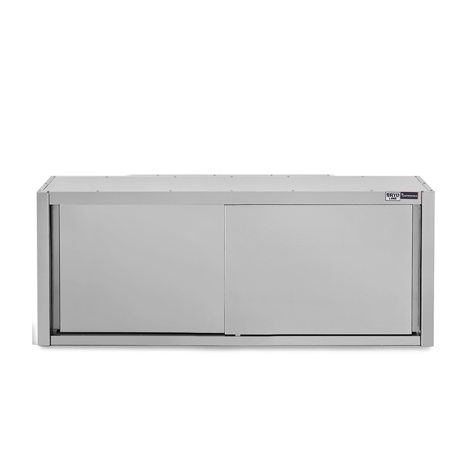 Wandhängeschrank, Edelstahl, mit Abtropffläche, Schiebetüren, 1 gelochter Zwischenboden, B 2000 mm x T 400 mm x H 650 mm