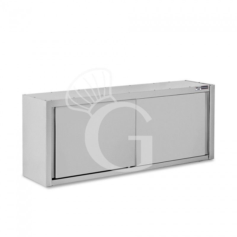 Wandhängeschrank, Edelstahl, mit Abtropffläche, Schiebetüren, 1 gelochter Zwischenboden, B 2000 mm x T 400 mm x H 650 mm