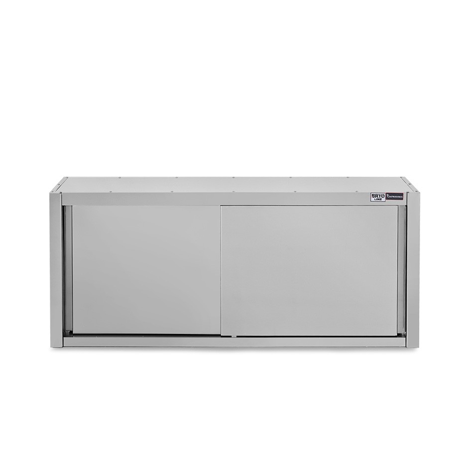 Wandhängeschrank, Edelstahl, mit Abtropffläche, Schiebetüren, 1 gelochter Zwischenboden, B 1800 mm x T 400 mm x H 650 mm