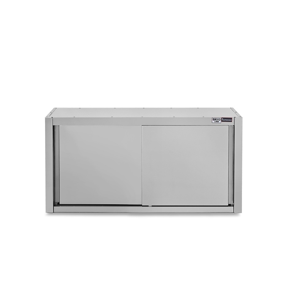 Wandhängeschrank, Edelstahl, mit Abtropffläche, Schiebetüren, 1 gelochter Zwischenboden, B 1200 mm x T 400 mm x H 650 mm