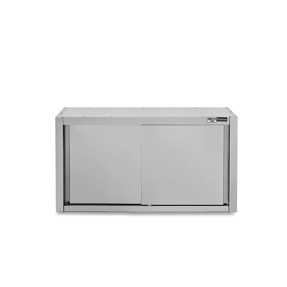 Wandhängeschrank, Edelstahl, mit Abtropffläche, Schiebetüren, 1 gelochter Zwischenboden, B 1100 mm x T 400 mm x H 650 mm