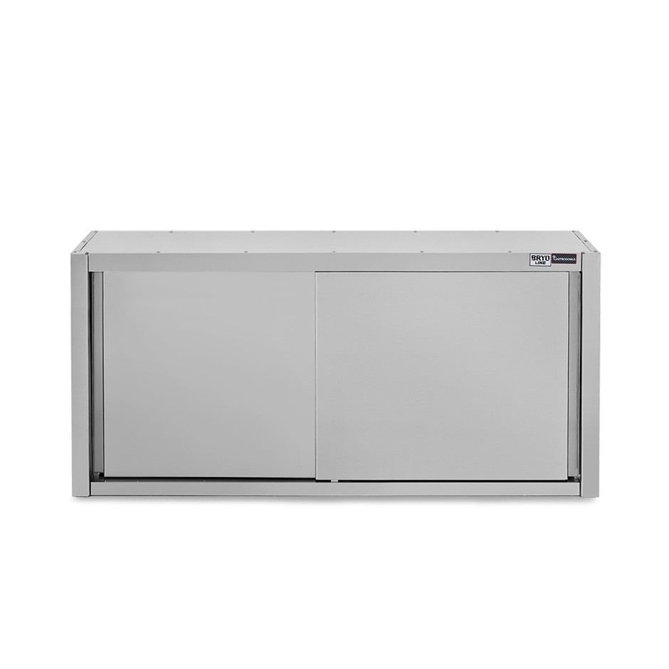 Wandhängeschrank, Edelstahl, Abtropffläche, Schiebetüren, 1 gelochter Zwischenboden, B 1400 mm x T 400 mm x H 800 mm