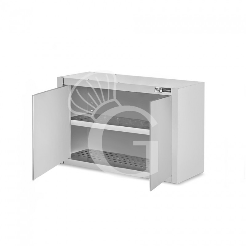 Wandhängeschrank, Edelstahl, mit Abtropffläche, 2 Flügeltüren, 1 gelochter Zwischenboden, B 800 mm x T 400 mm x H 650 mm