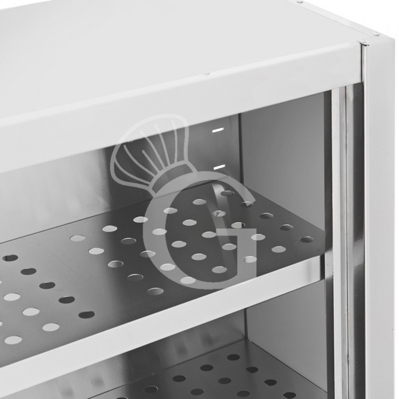 Wandhängeschrank, Edelstahl, mit Abtropffläche, Schiebetüren, 1 gelochter Zwischenboden, B 1500 mm x T 400 mm x H 800 mm