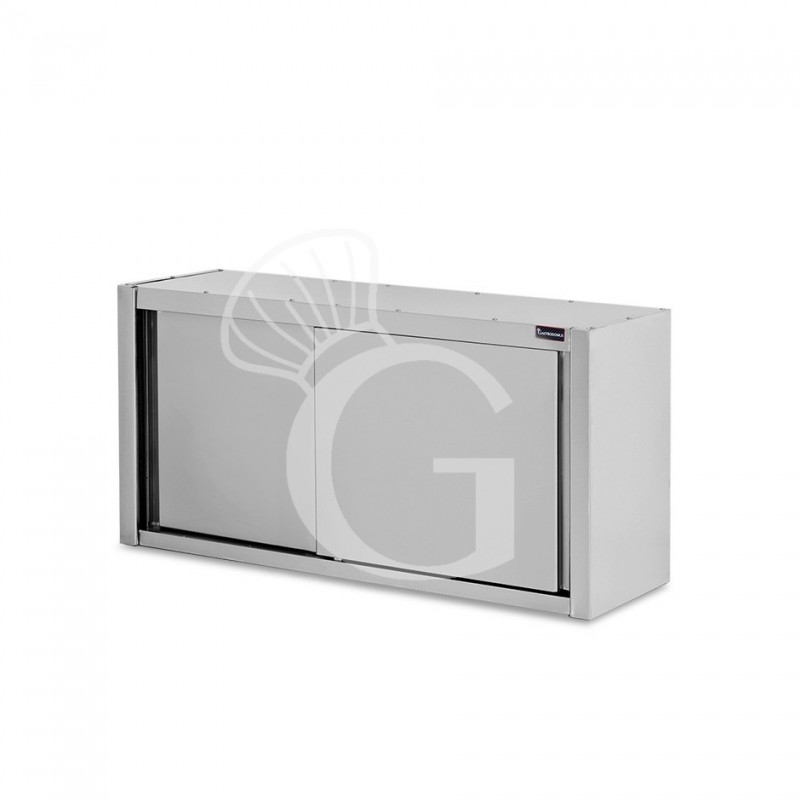 Wandhängeschrank, Edelstahl, mit Abtropffläche, Schiebetüren, 1 gelochter Zwischenboden, B 1300 mm x T 400 mm x H 800 mm