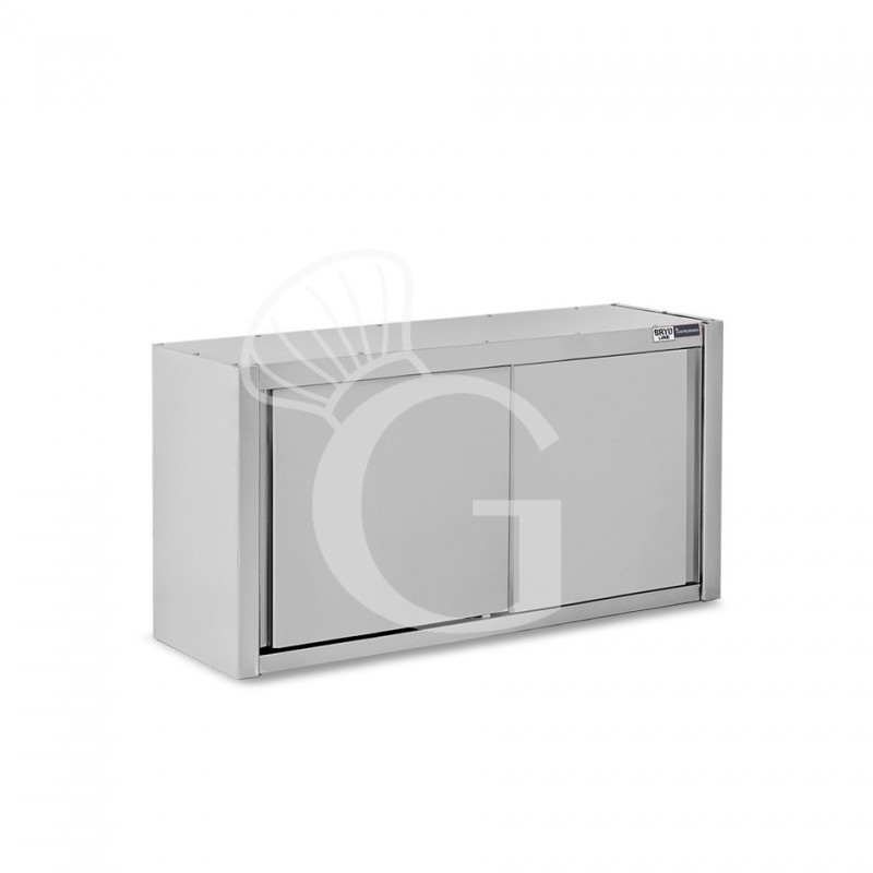 Wandhängeschrank, Edelstahl, mit Abtropffläche, Schiebetüren, 1 gelochter Zwischenboden, B 1300 mm x T 400 mm x H 800 mm