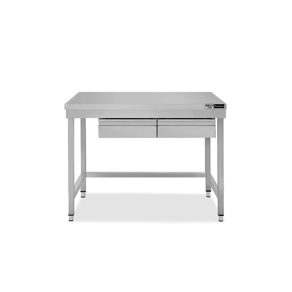 copy of Tavolo semplice in acciaio inox con 2 cassetti e misure L 1000 mm x P 600 mm x H 850 mm