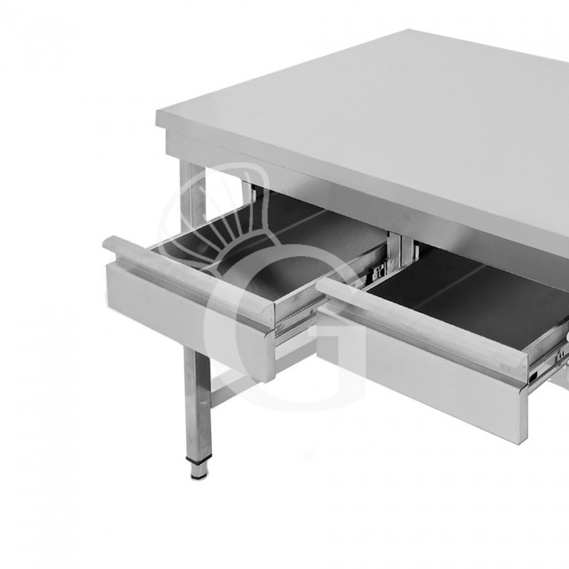 copy of Tavolo semplice in acciaio inox con 2 cassetti, alzatina e misure L 1000 mm x P 600 mm x H 850 mm