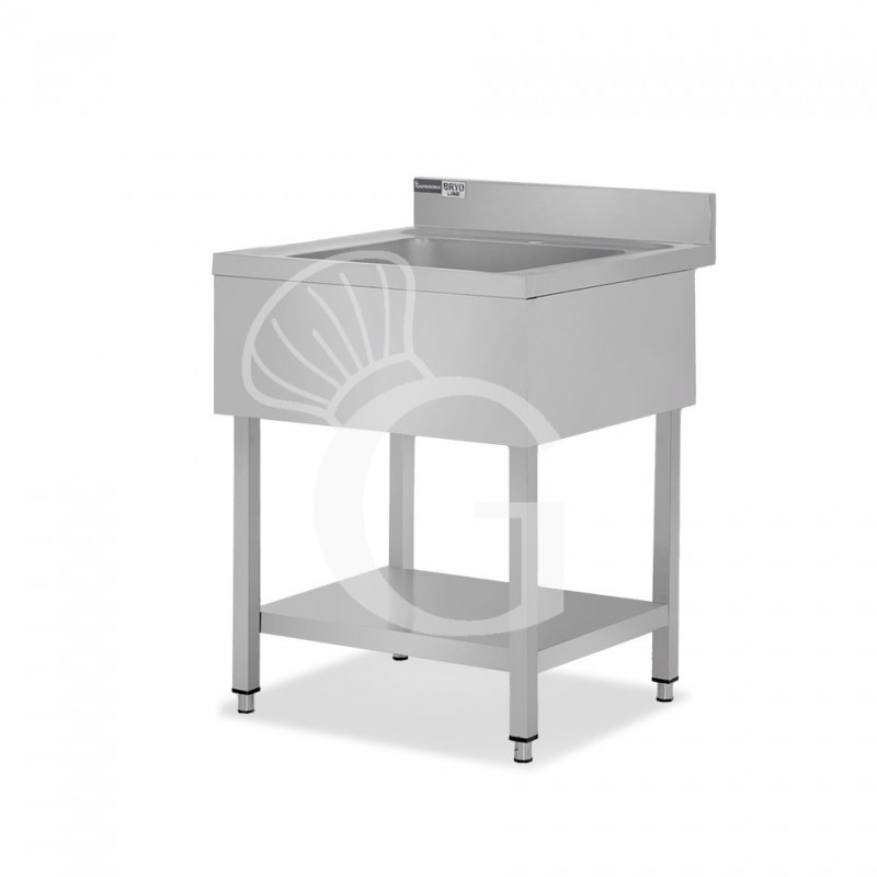 Spültisch, Edelstahl, 1 Becken, Grundboden, Aufkantung, B 500 mm x T 600 mm x H 965 mm, mit Hahnloch (Ø 32 mm)