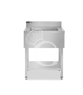 Spültisch, Edelstahl, 1 Becken, Grundboden, Aufkantung, B 500 mm x T 600 mm x H 965 mm, mit Hahnloch (Ø 32 mm)