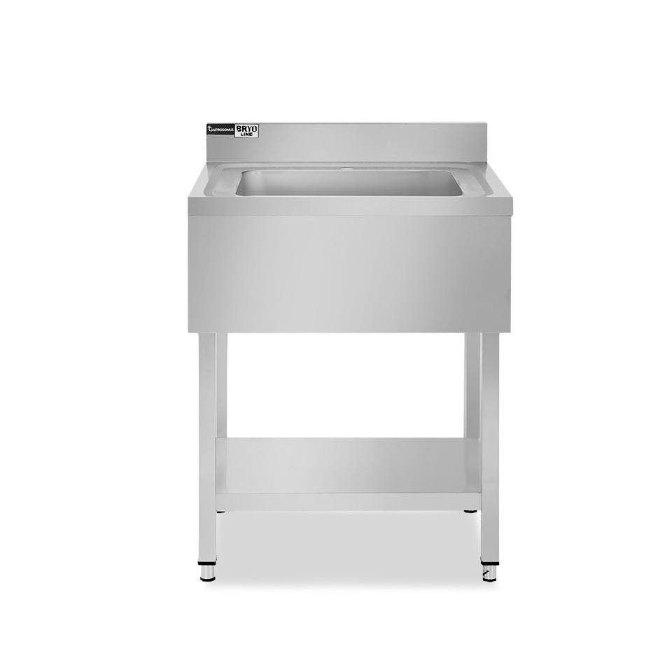 Spültisch, Edelstahl, 1 Becken, Grundboden, Aufkantung, B 500 mm x T 600 mm x H 965 mm, mit Hahnloch (Ø 32 mm)