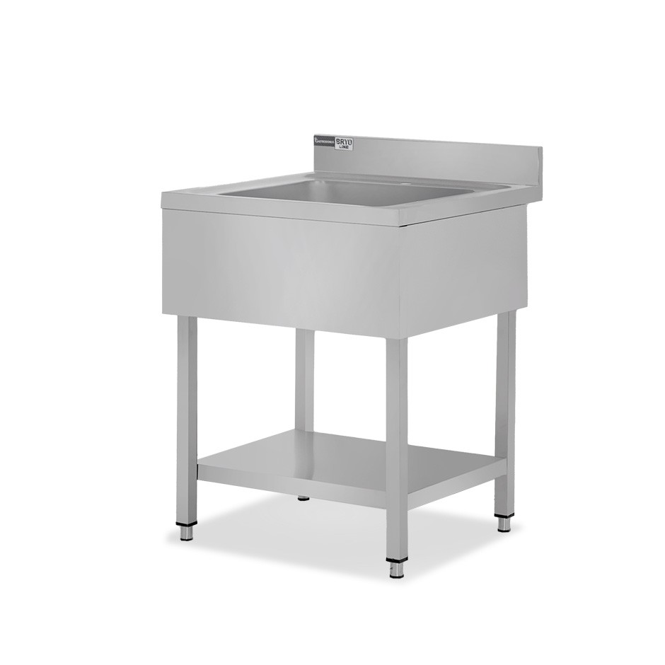 Spültisch, Edelstahl, 1 Becken, Grundboden, Aufkantung, B 600 mm x T 700 mm x H 965 mm, mit Loch (Ø 32 mm) für den Wasserhahn
