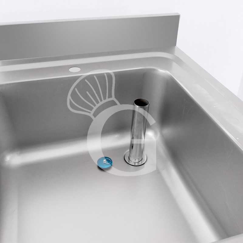 Spültisch, Edelstahl, 1 Becken, Grundboden, Aufkantung, B 600 mm x T 600 mm x H 965 mm, mit Hahnloch (Ø 32 mm)