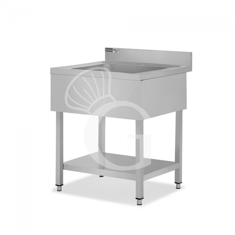 Spültisch, Edelstahl, 1 Becken, Grundboden, Aufkantung, Hahnloch Ø 32 mm, B 800 mm x T 600 mm x H 965 mm