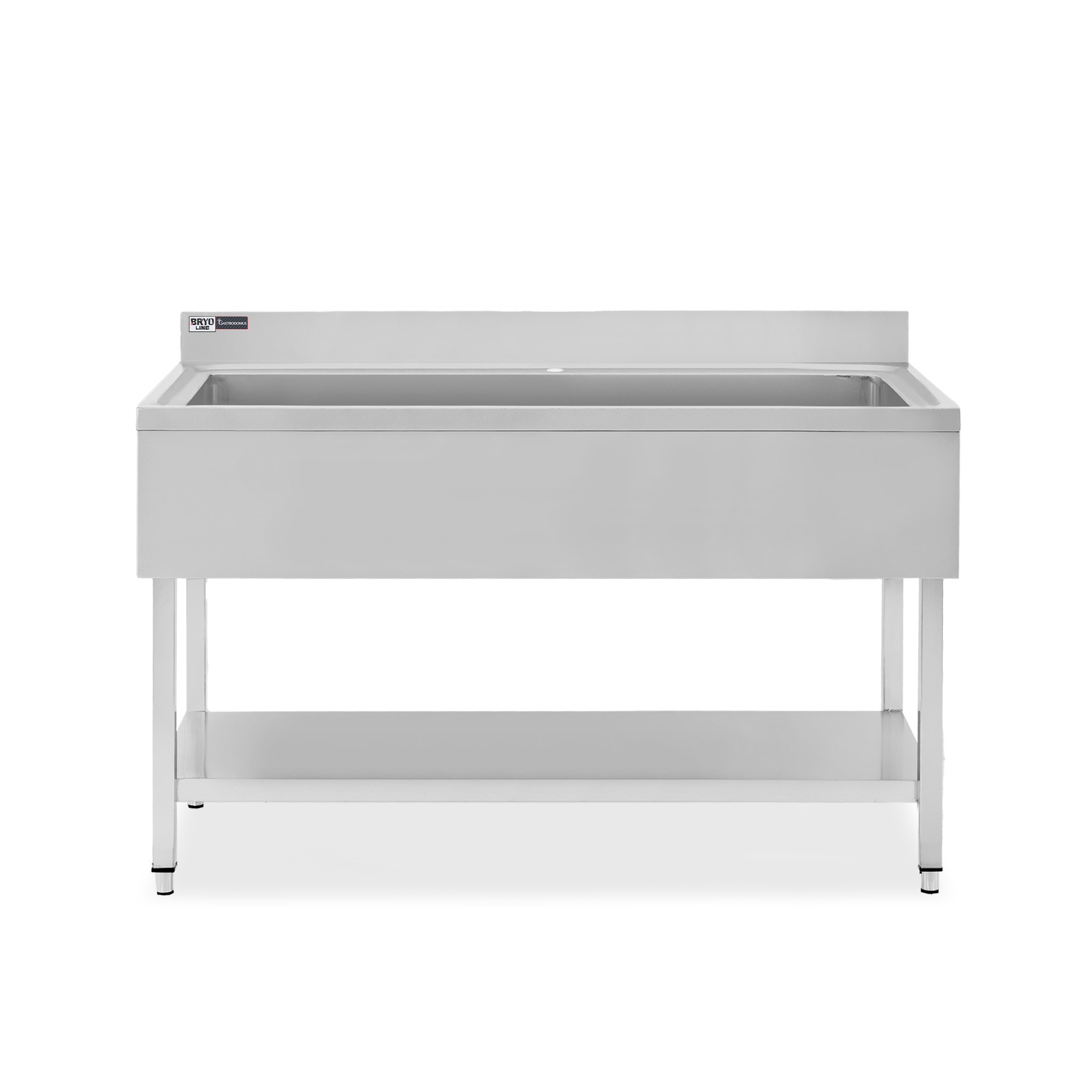 Topfspültisch, Edelstahl, Grundboden, Aufkantung, 1 Becken, B 1400 mm x T 700 mm x H 965 mm, mit Hahnloch (Ø 32 mm)