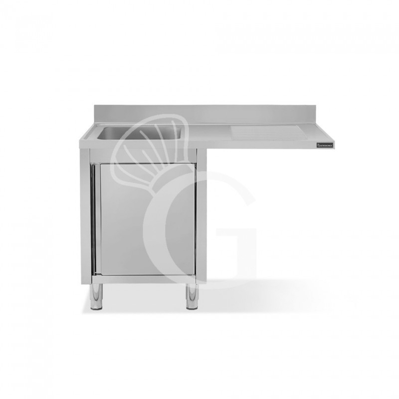 Spülmaschinen Spülschrank, Edelstahl, 1 Becken, Abtropffläche rechts, Flügeltüren,  B 1400 mm x T 700 mm x H 950 mm