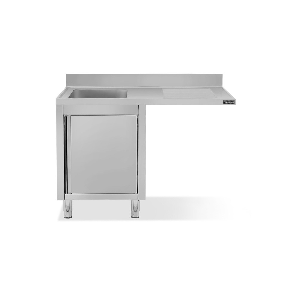 Spülmaschinen Spülschrank, Edelstahl, 1 Becken, Abtropffläche rechts, Flügeltüren,  B 1400 mm x T 700 mm x H 950 mm