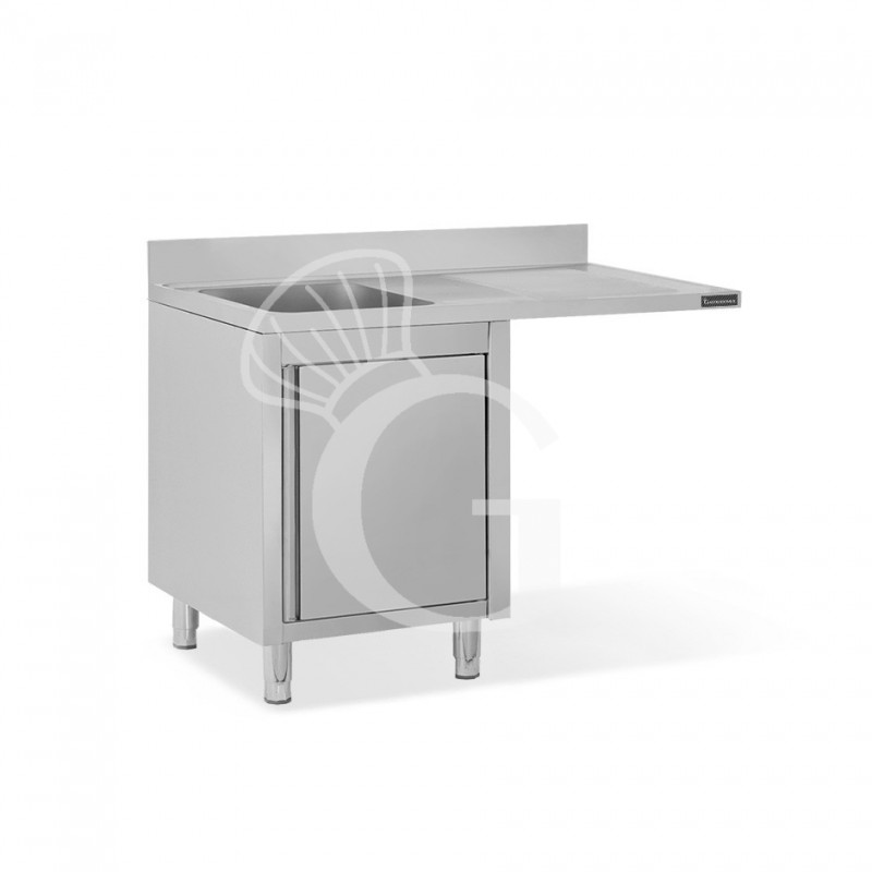 Spülmaschinen Spülschrank, Edelstahl, 1 Becken, Abtropffläche rechts, Flügeltüren,  B 1400 mm x T 700 mm x H 950 mm