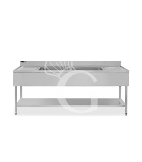 Spültisch (2000 x 700 x 950 mm), Edelstahl, 2 Becken, 2 Abtropfflächen, Aufkantung, Grundboden,Loch für den Wasserhahn Ø 32 mm
