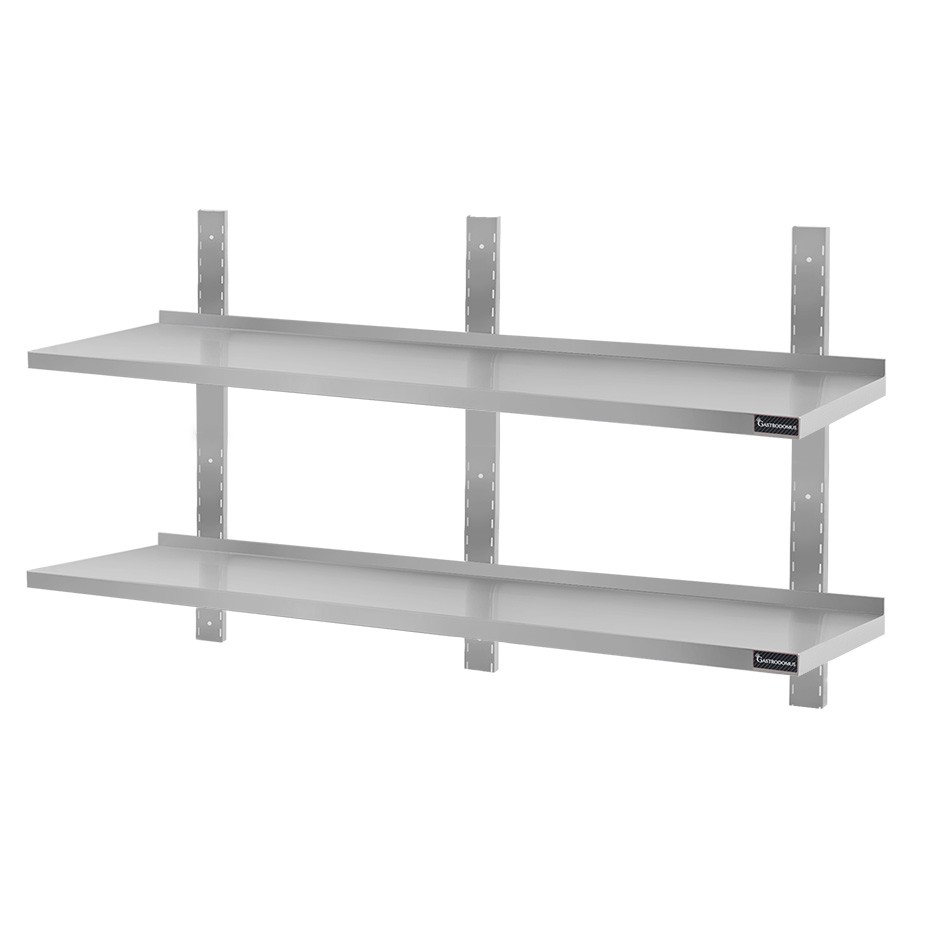 Wandbord aus Edelstahl, doppelt, B 2000 mm x T 300 mm x H 700 mm