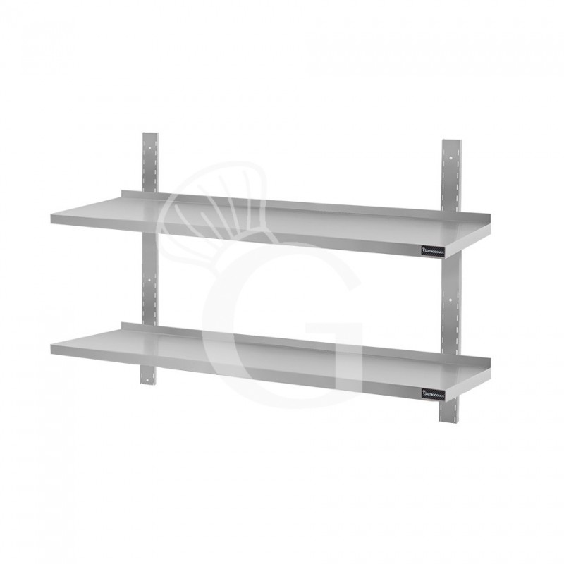 Wandbord aus Edelstahl, doppelt, B 1300 mm x T 300 mm x H 700 mm