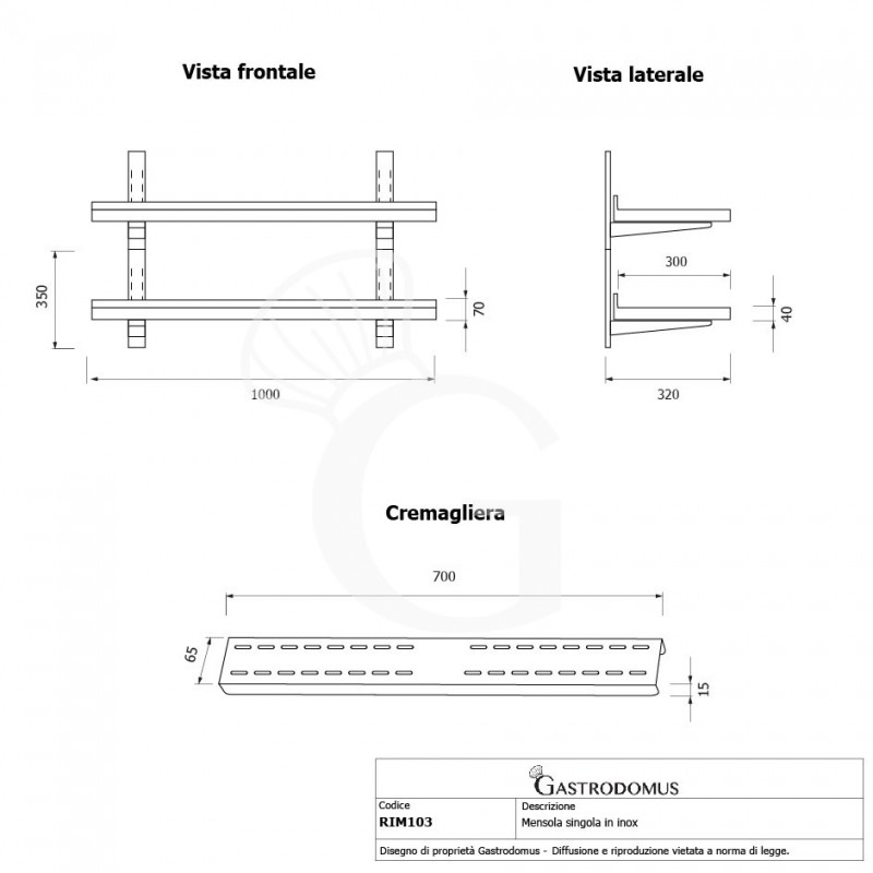 Wandbord aus Edelstahl, doppelt, B 1000 mm x T 300 mm x H 700 mm