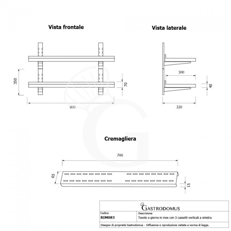 Wandbord aus Edelstahl, doppelt, B 800 mm x T 300 mm x H 700 mm