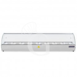 Warmhaltevitrine, Edelstahl und Glas, 8 GN1/3 Behälter (H 40 mm), B 1483 mm X T 420 mm X H 336 mm