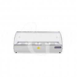 Warmhaltevitrine, Edelstahl und Glas, 4 GN1/3 Behälter (H 40 mm), B 773 mm X T 420 mm X H 336 mm