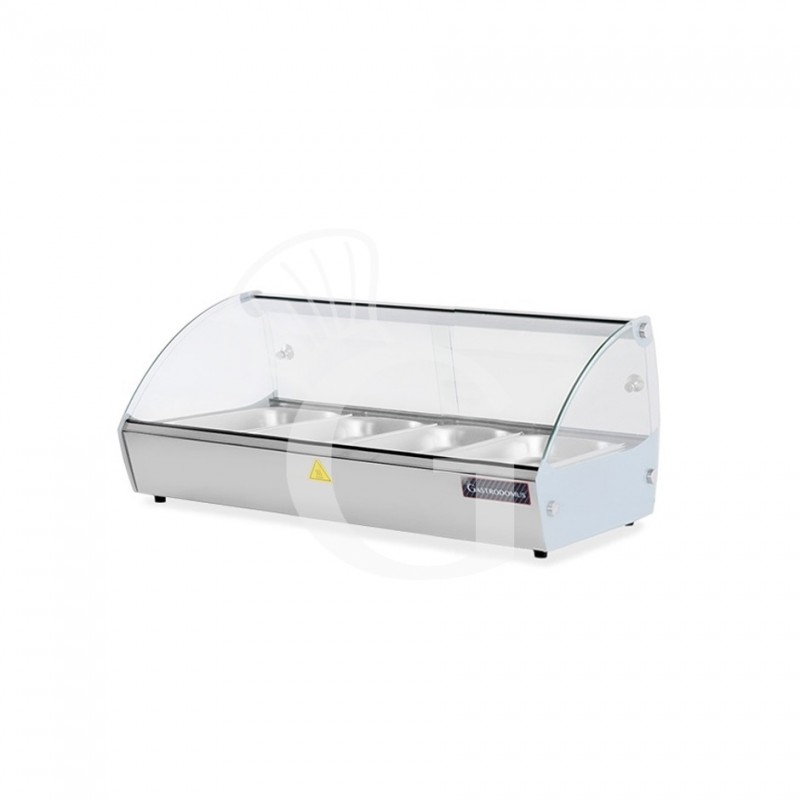 Warmhaltevitrine, Edelstahl und Glas, 4 GN1/3 Behälter (H 40 mm), B 773 mm X T 420 mm X H 336 mm