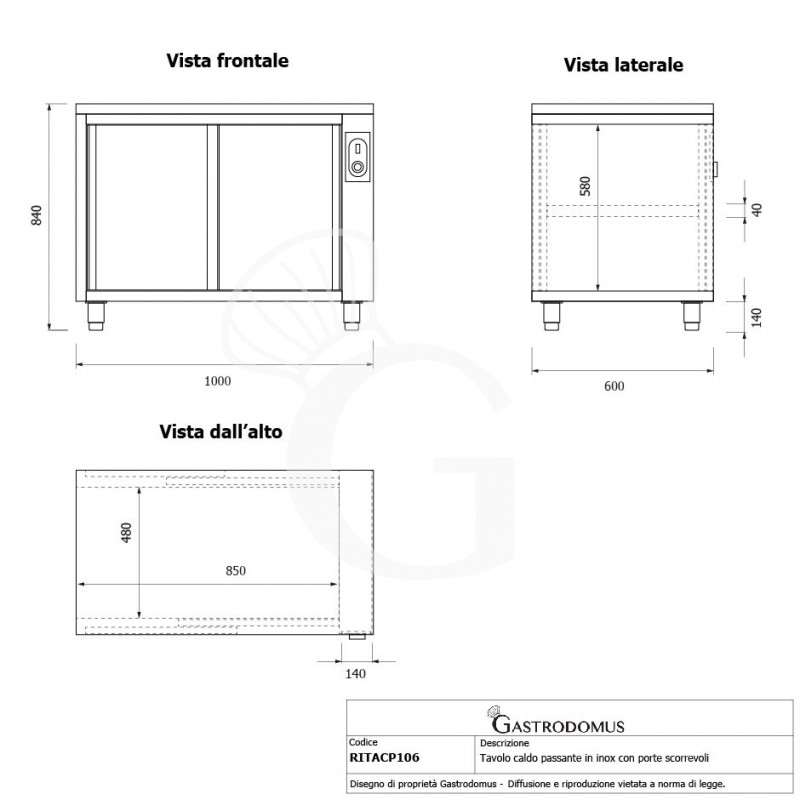 Beheizte durchreichetisch aus Edelstahl mit Schiebetüren B 1000 mm x T 600 mm x H 850 mm