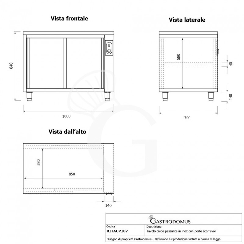 Beheizte durchreichetisch aus Edelstahl mit Schiebetüren B 1000 mm x T 700 mm x H 850 mm