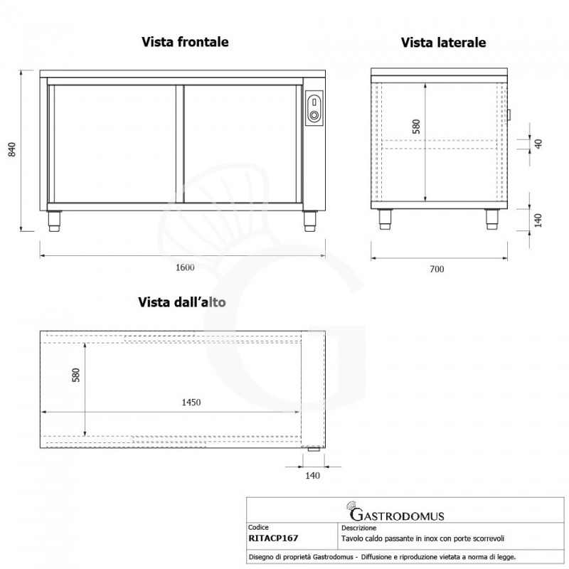 Beheizte durchreichetisch aus Edelstahl mit Schiebetüren B 1600 mm x T 700 mm x H 850 mm