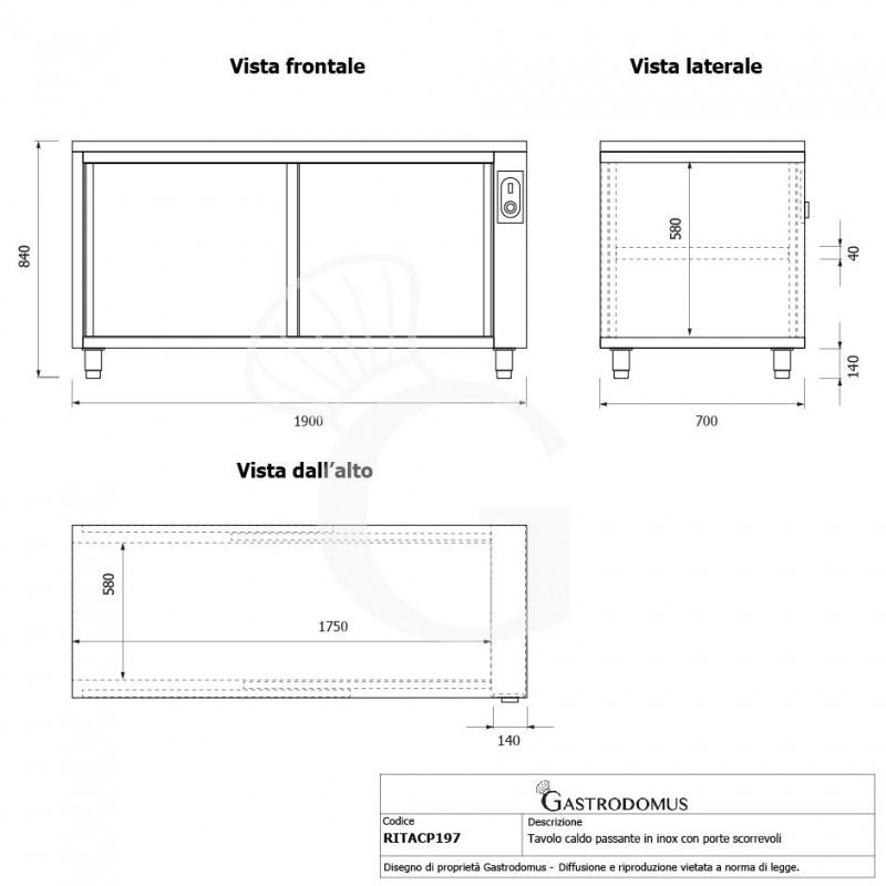 Beheizte durchreichetisch aus Edelstahl mit Schiebetüren B 1900 mm x T 700 mm x H 850 mm