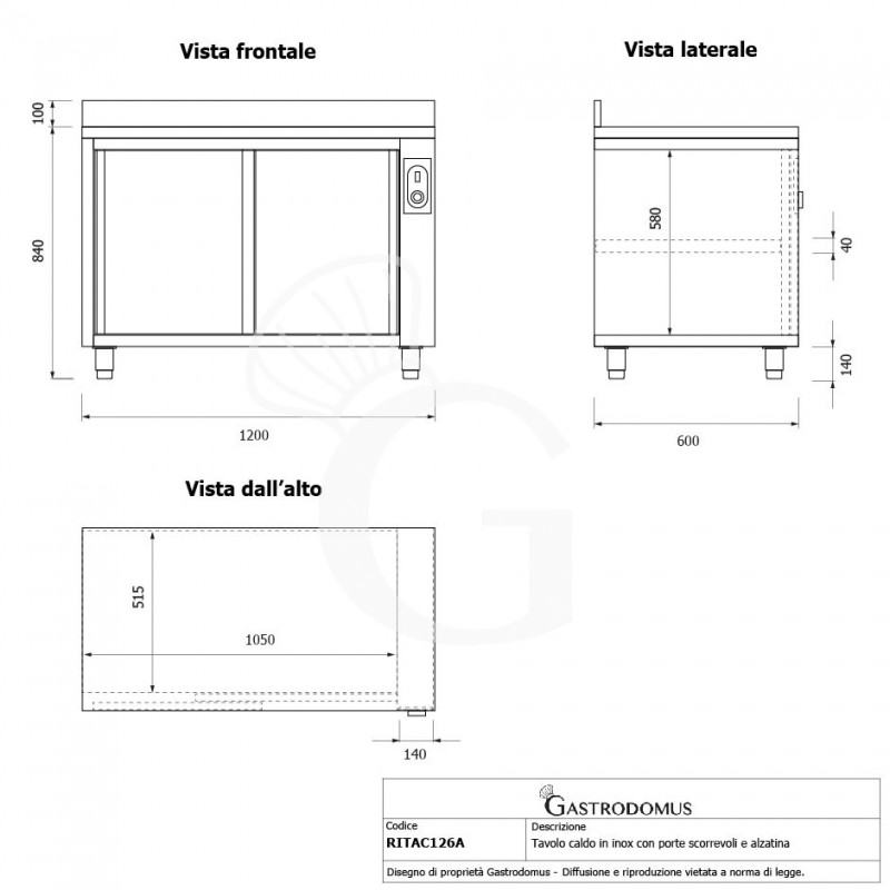 Beheizte Tisch aus Edelstahl mit Schiebetüren und Aufsatz B 1200 mm x T 600 mm x H 950 mm