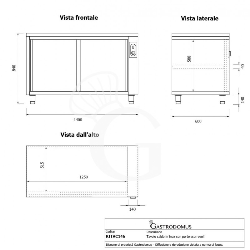 Beheizte Tisch aus Edelstahl mit Schubladen B 1400 mm x T 600 mm x H 850 mm
