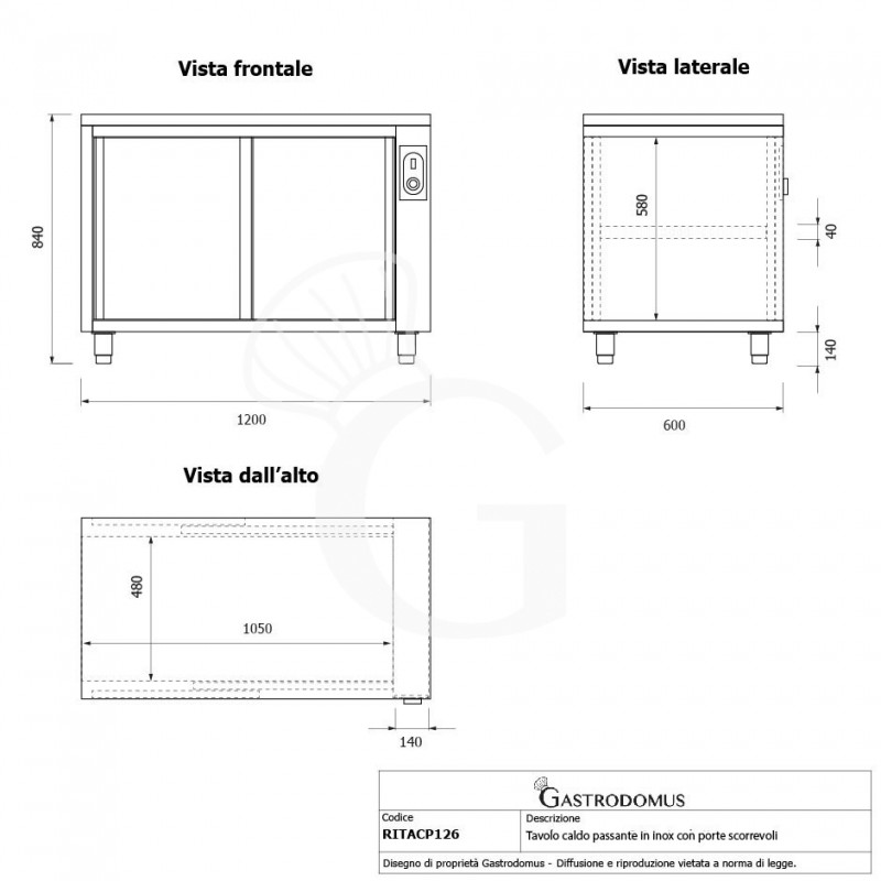 Beheizte durchreichetisch aus Edelstahl mit Schiebetüren B 1200 mm x T 600 mm x H 850 mm