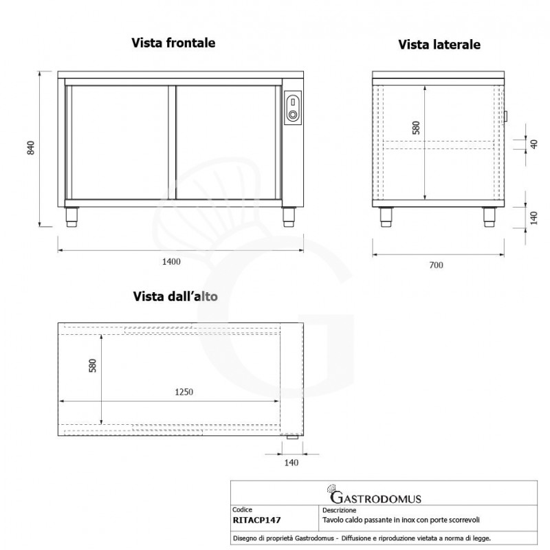 Beheizte durchreichetisch aus Edelstahl mit Schiebetüren B 1400 mm x T 700 mm x H 850 mm