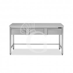 Tavolo semplice in acciaio inox con 3 cassetti e misure L 1500 mm x P 600 mm x H 850 mm