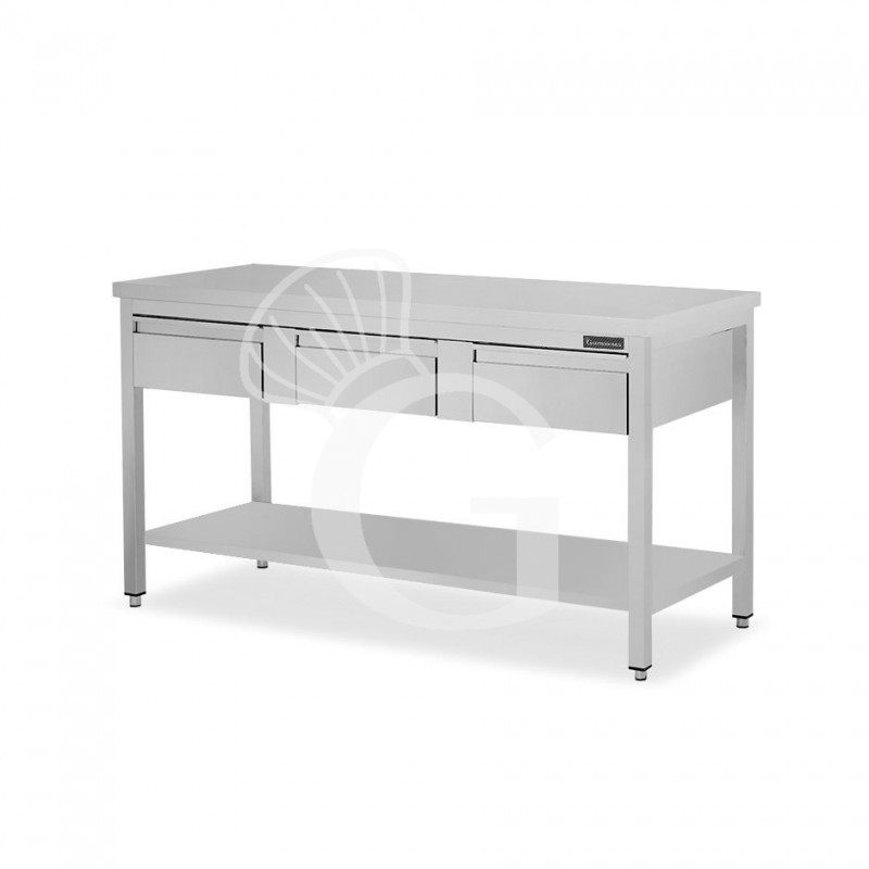 Edelstahltisch Grundboden 3 Schubladen B 1600 mm x T 700 mm x H 850 mm