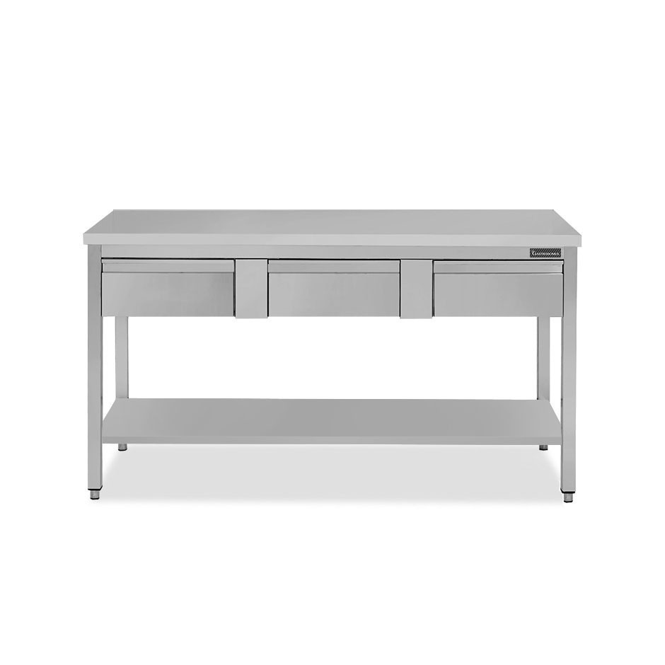 Edelstahltisch Grundboden 3 Schubladen B 1600 mm x T 700 mm x H 850 mm
