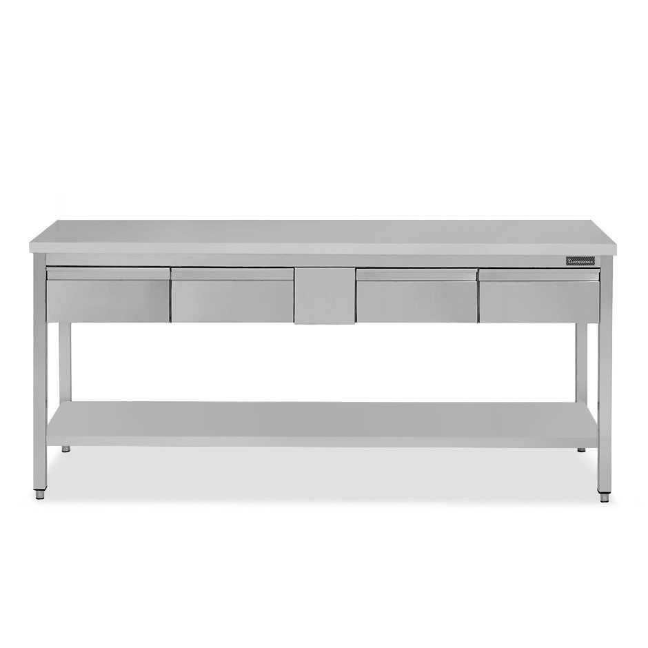 Edelstahltisch Grundboden 4 Schubladen B 1800 mm x T 700 mm x H 850 mm