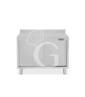 Schranktisch aus Edelstahl 2 Schiebetüren Aufsatz B 1000 mm x T 800 mm x H 950 mm
