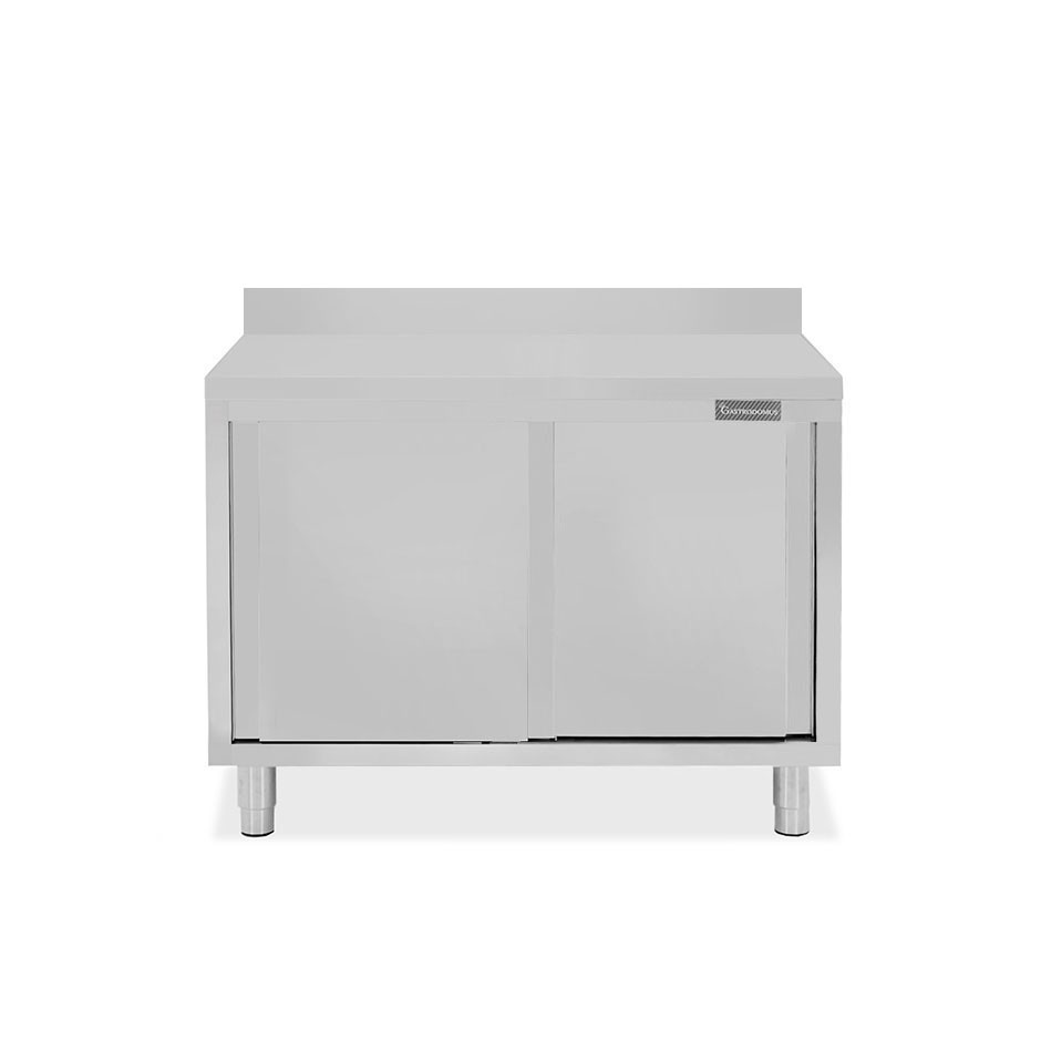 Schranktisch aus Edelstahl 2 Schiebetüren Aufsatz B 1000 mm x T 800 mm x H 950 mm