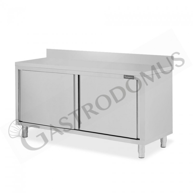 Schranktisch aus Edelstahl 2 Schiebetüren Aufsatz B 1600 mm x T 800 mm x H 950 mm