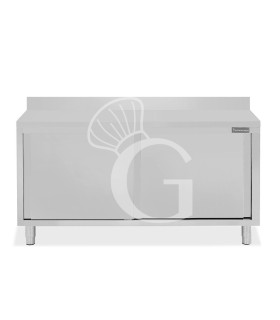 Schranktisch aus Edelstahl 2 Schiebetüren Aufsatz B 1600 mm x T 800 mm x H 950 mm